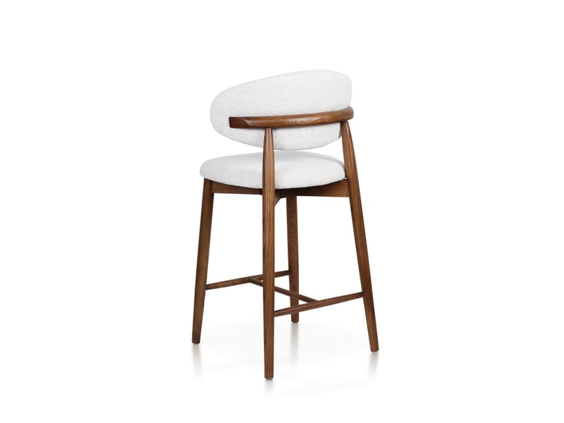  Tabouret skandi en bois massif couleur noyer et assise en tissu chiné beige  - Conforama D