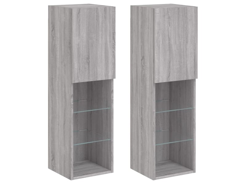  Lot de 2 meuble tv avec lumières led sonoma gris 30,5x30x102 cm  - Conforama A