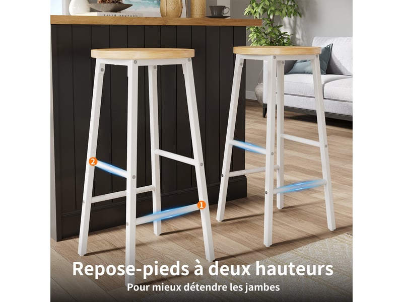  Îlot central de cuisine blanc 137.9 x 45-73 x 92 cm avec 2 tabourets, table rabattable, 2 portes 2 tiroirs et roulettes  - Conforama E