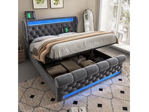 Lit coffre 140x190 cm <strong></strong> <strong></strong> coloris gris