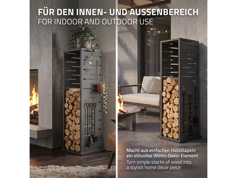  Ml-design range-bûches vertical en acier galvanisé 37,5 x 37,5 x 112 cm, intérieur et extérieur, motif de treillis, support colonne rangement bois de chauffage cheminée, 4 crochets, anthracite mat ECD Germany GmbH - Conforama D