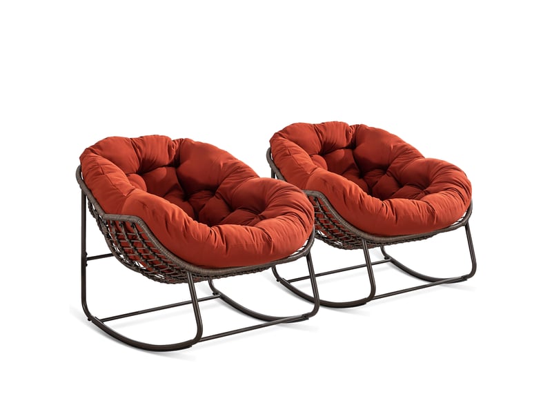  Cocon - lot de 2 fauteuils à bascule en rotin naturel – forme œuf et coussins orange  – confortable pour salon, véranda ou chambre  - Conforama A