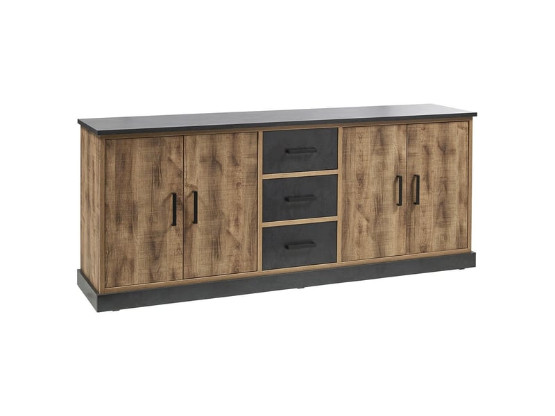  Buffet 4 portes 3 tiroirs aspect chêne artisan et noir graphite - urbal URBAL - Conforama A