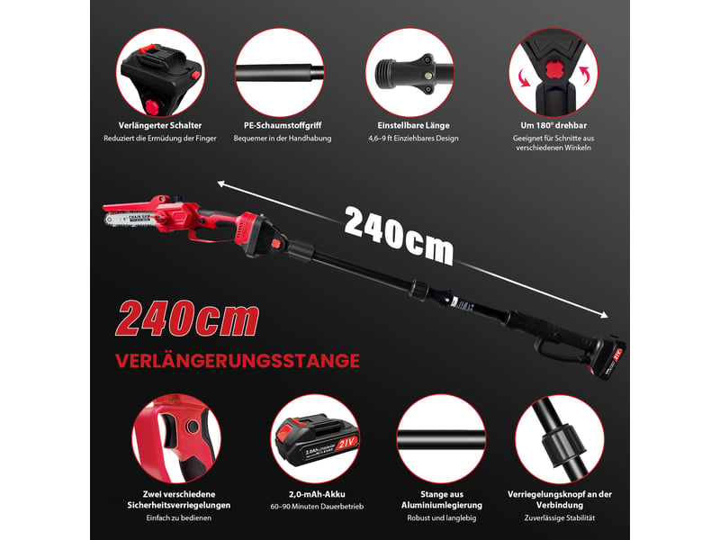  Élagueuse sur perche sans fil 300 w, télescopique 141-240 cm, tête pivotante 180°  - Conforama C