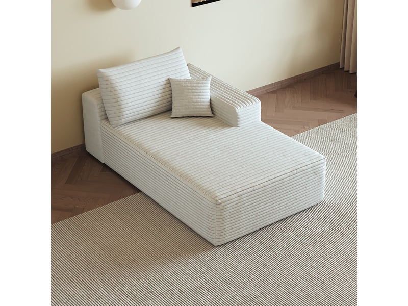 Canapé lit blanc avec méridienne droite, canapé d'angle convertible 3 places pour petit salon, 175x95x83 cm - Conforama E
