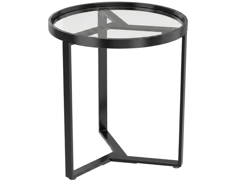  Table d'appoint ronde fixe en verre trempé, avec piètement géométrique métal noir pour salon 45 × 45 × 50 cm  - Conforama A