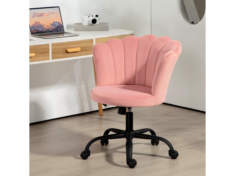  Chaise de bureau sans accoudoirs à dossier pétale, hauteur réglable, revêtement en velours, rose  - Conforama C