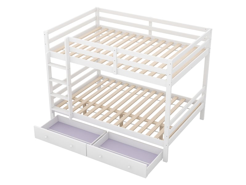  Lit superposé 140x200 en bois massif blanc, lit enfant avec tiroirs et barrières de sécurité, gain de place pour chambre  - Conforama A