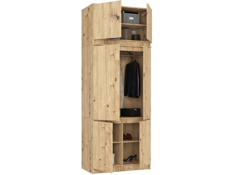  Armoire avec surmeuble s90 chêne artisan 90 cm 6 portes façade chêne artisan 6 étagères 90x51x235 cm  - Conforama B