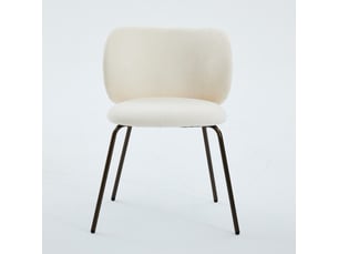 Chaises de salle à manger chenille contemporaines, dossier courbé enveloppant, assise moelleuse, piétement métal bronze, crème, lot de 1, de1897cr