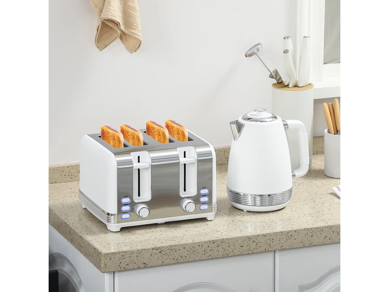  Ensemble bouilloire et grille-pain, blanc, bouilloire en acier inoxydable 1,7 l et 2200 w et grille-pain à 4 tranches  - Conforama D