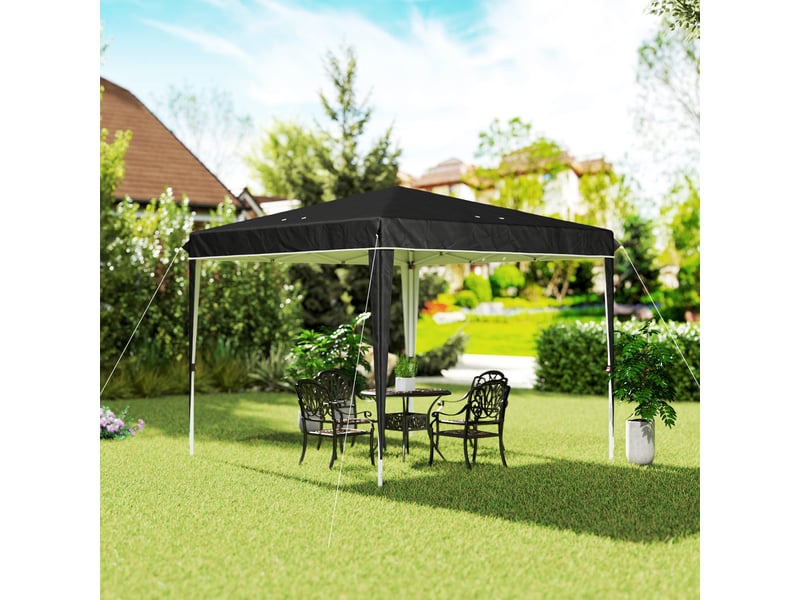  Gazebo 3x3 m pour 6 à 9 personnes, hauteur réglable avec trous de drainage, en métal et tissu oxford noir  - Conforama D