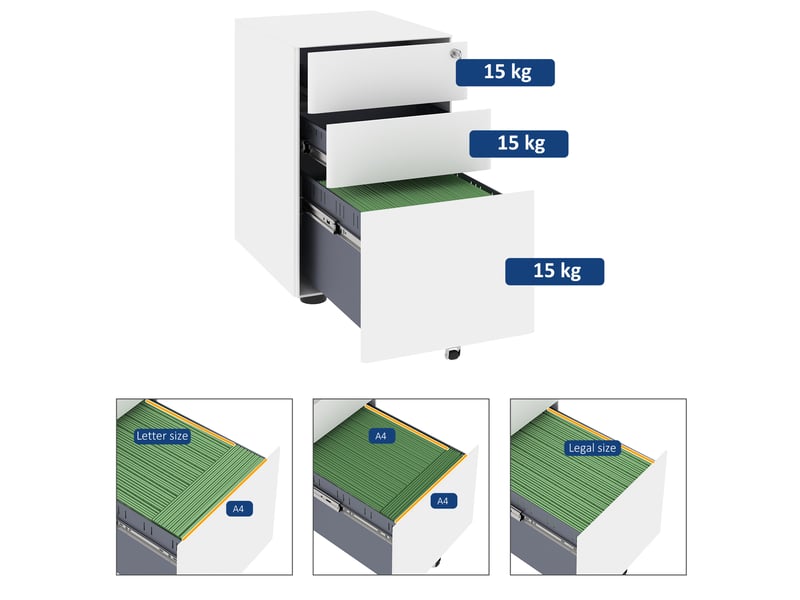  Caisson mobile 39x48x59 cm verrouillable métal blanc  - Conforama D