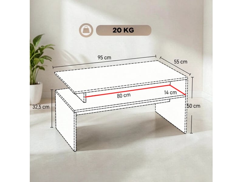  Table basse 95x55x50 cm en mdf avec étagère noir et bois naturel chicfurn  - Conforama D