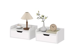 Lot de 2 tables de chevet murales flottantes 40 x 30 x 19,5 cm tiroir étagère moderne en panneau de particules blanc 21_0001545