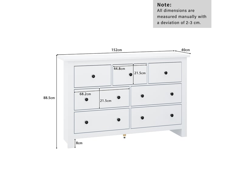 Buffet ulevr 7 tiroirs de rangement 152 x 40 x 88,5 cm en panneaux de particules blanc  - Conforama C