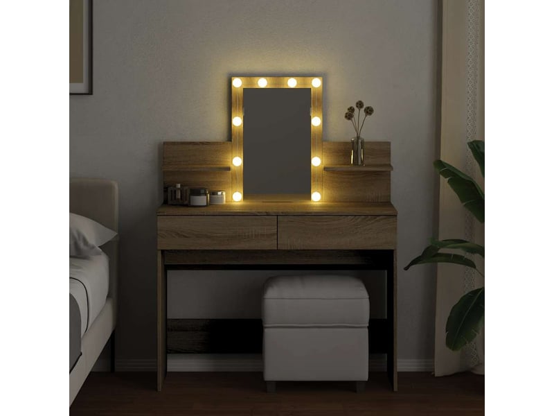  Coiffeuse, table de maquillage avec led chêne sonoma 100x40x130 cm shl88247  - Conforama C