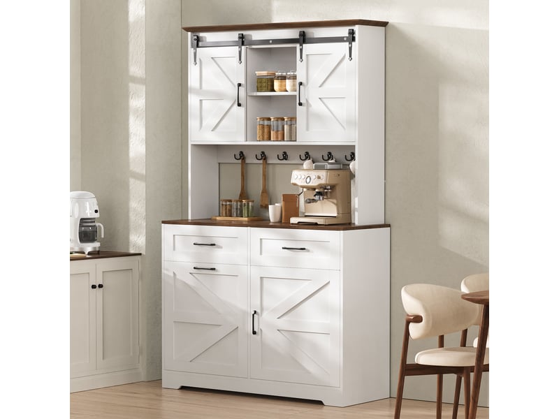  Meuble de cuisine muvano, buffet avec plan de travail, portes coulissantes, blanc, 96 × 40 × 180 cm  - Conforama B