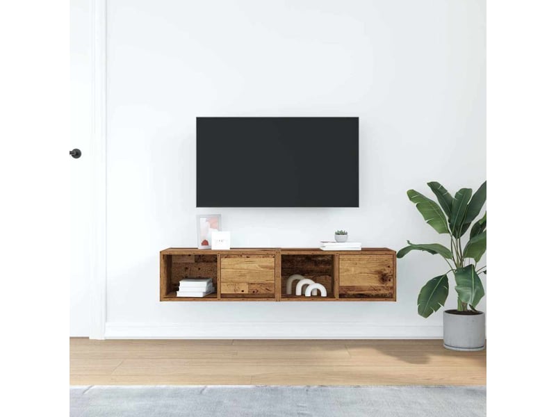 Lot de 2 meuble tv bas salon vieux bois 60x31x25,5 cm bois d'ingénierie shl31378  - Conforama C
