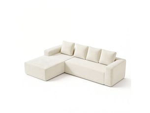 Canapé modulable 4 places en l, canapé nuage sans montage, assise profonde, méridienne réversible, velours côtelé beige, 261 x 168 x 58 cm