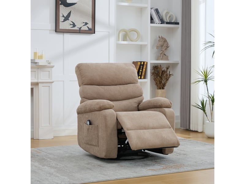  Fauteuil relax manuel pivotant 360° massant et chauffant en chenille taupe Fay Lum - Conforama D