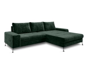 Canapé d'angle droit convertible <strong>AX LIVING </strong> <strong>Artemia</strong> 4 places Velours vert avec coffre de rangement