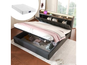 Lit avec rangement 160x200 cm <strong>MEULVA</strong>  <strong></strong> coloris gris