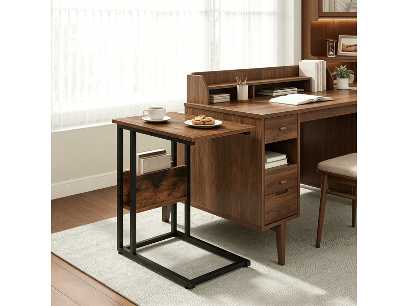  Table d’appoint en c avec rangement pour ordinateur portable - lpospi - plateau mélaminé, cadre métal marron rustique  - Conforama C