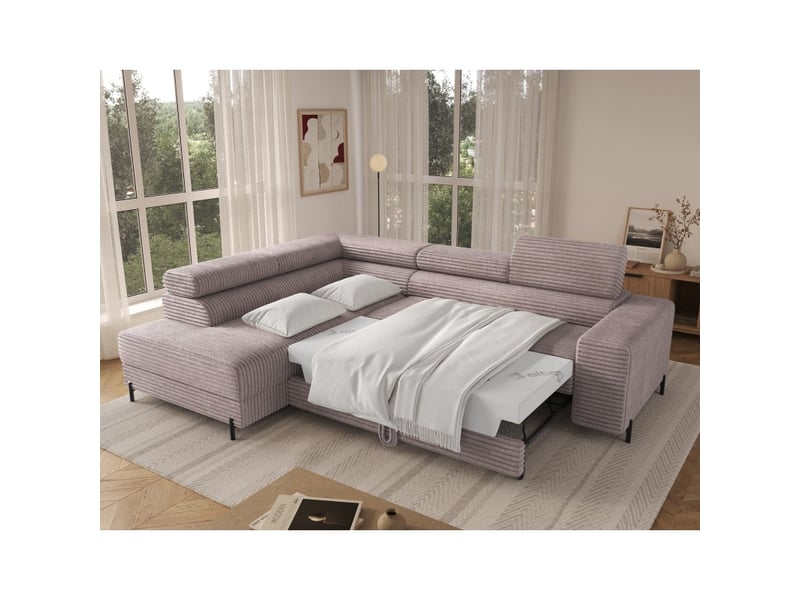 Canapé d'angle colesia convertible 5 places gris velours côtelé – gauche – 274x200cm - Conforama C