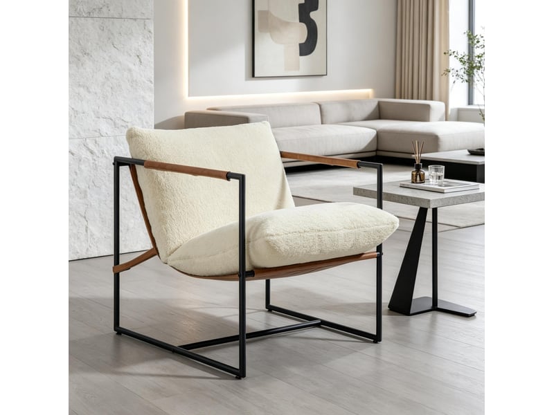 Fauteuil bouclette crème à assise large 77 x 91 cm homvra - Conforama C