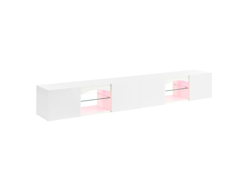  Meuble tv bas 4 portes avec led pilotée par application 200x30x28 cm blanc brillant  - Conforama E
