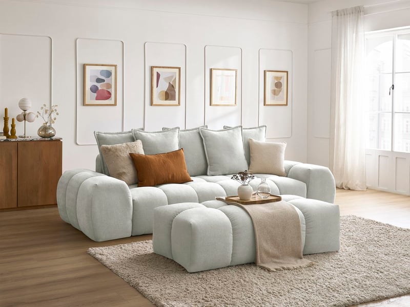 Bobochic canapé droit fixe 3 places everest tissu texturé avec pouf gris clair EVEREST - Conforama B
