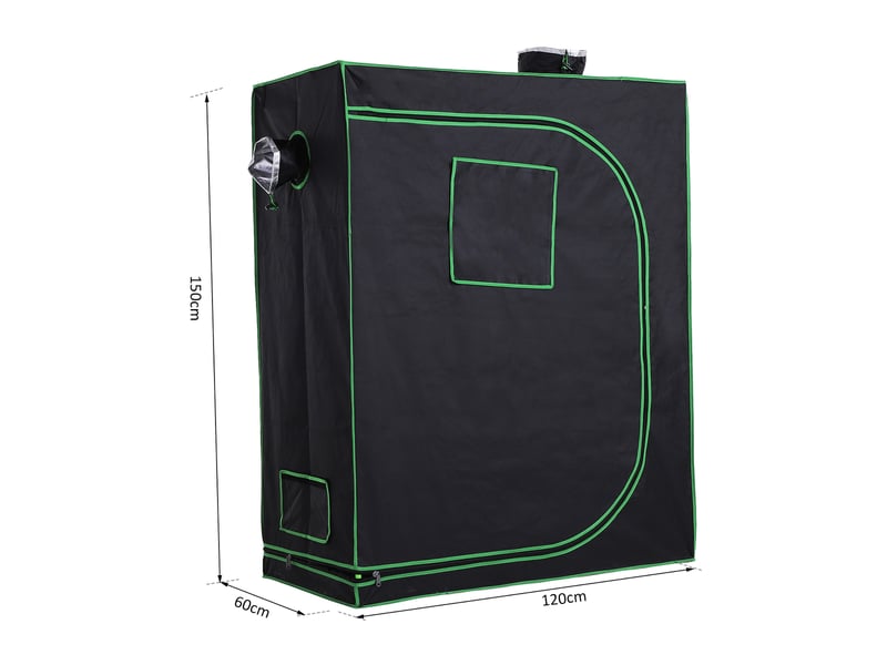 Serre hydroponique en mylar avec aérations réglables pour la culture en intérieur, 120 x 60 x 150 cm, noire - Conforama E