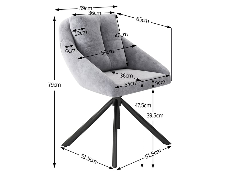  Lot de 6 chaises de salle à manger pivotantes en velours gris  - Conforama E