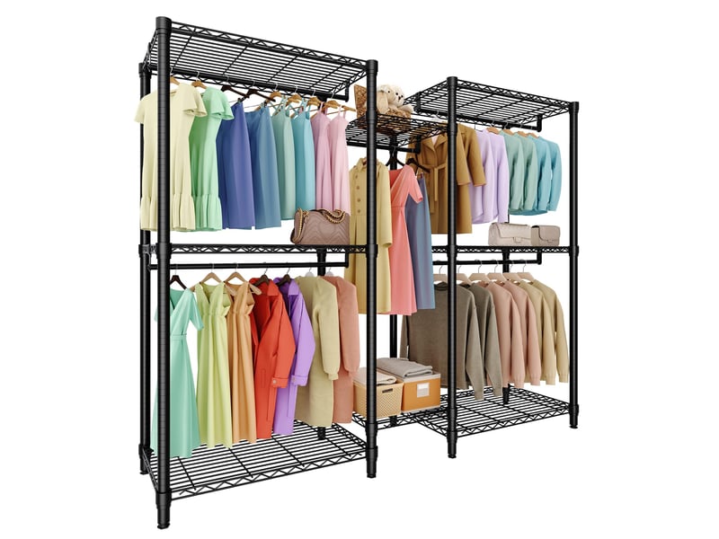  Penderie sur pied métallique robuste – 5 barres &amp; 8 étagères réglables – rangement ouvert grand capacité – facile à assembler PHK_36PBJBTU - Conforama A