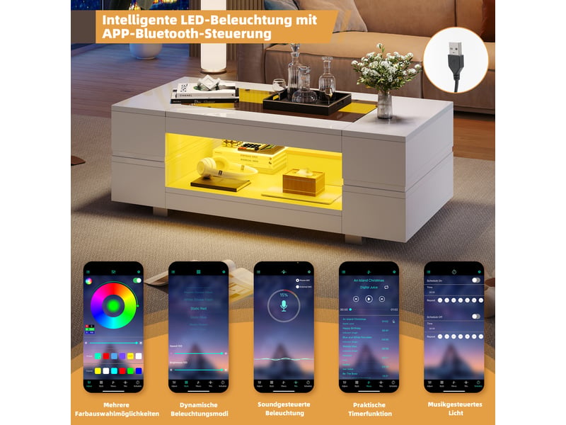  Table basse led blanche, contrôle bluetooth par application, table de salon, bureau et soirées  - Conforama B