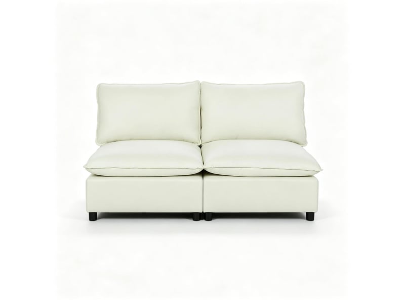  Canapé 2 places sans accoudoirs 146 x 85 cm crème, tissu coton polyester, assise profonde de 62 cm  - Conforama A
