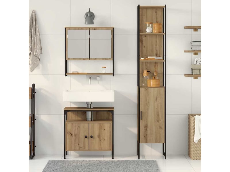 Ensemble de mobilier de salle de bain 3 pc chêne artisanal cf64285 - Conforama D