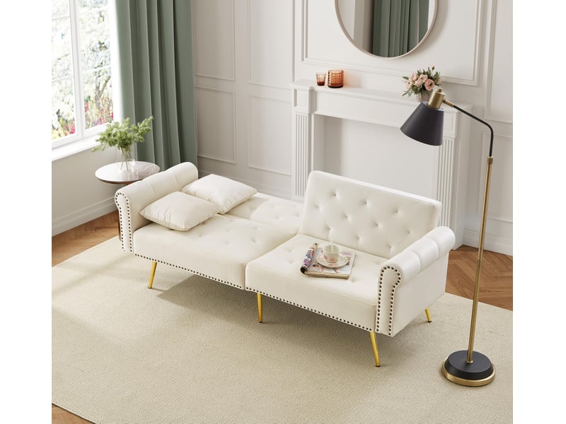  Canapé droit convertible - 2 places, design contemporain avec dossier multi-positions - revêtement velours, pieds métal - gris  - Conforama B