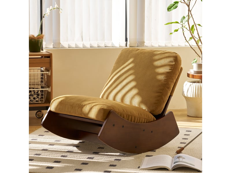  Fauteuil à bascule confortable en velours côtelé orange cadre en bois massif 90x61.5x71.9 cm  - Conforama B