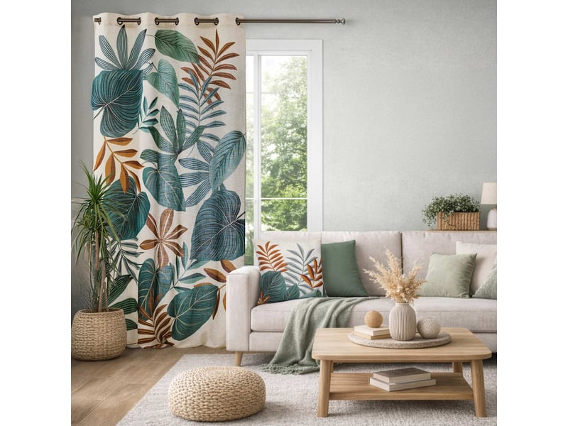  Rideau tamisant à œillets en poly-lin imprimé à motif tropical 140x260 cm  - Conforama E