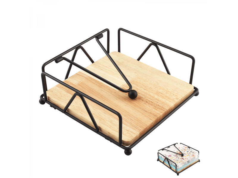  Porte serviette de table, distributeur de serviettes en métal barre lestée, 18 x18 x 8 cm porte-serviettes papier avec base en bois  - Conforama A