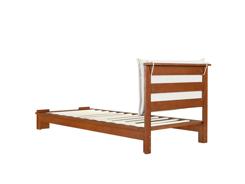  Lit enfant 90x200 cm en bois marron foncé avec tête de lit rembourrée  - Conforama W
