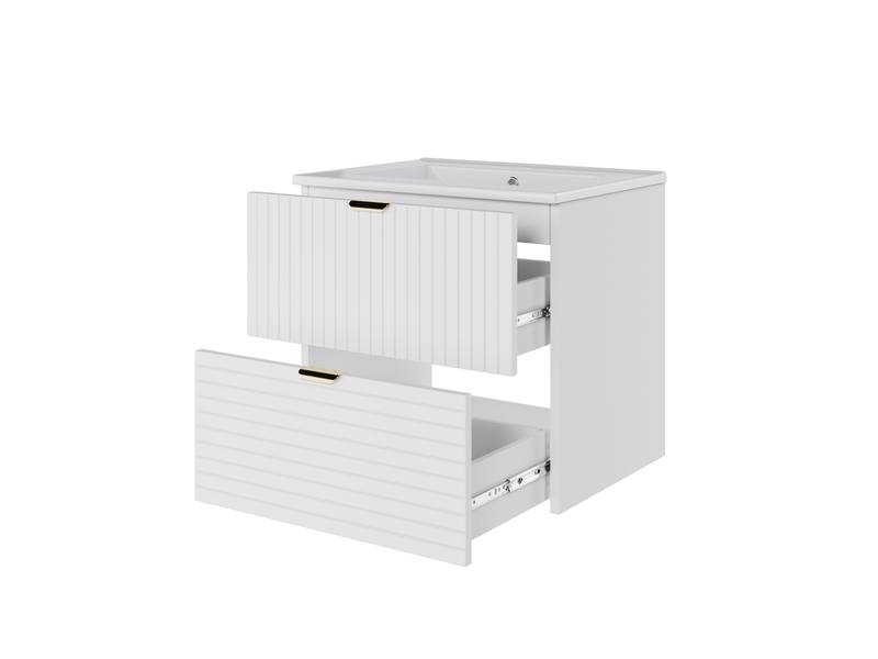  Meuble lavabo suspendu 61x46x57 cm avec 2 tiroirs mdf blanc  - Conforama E
