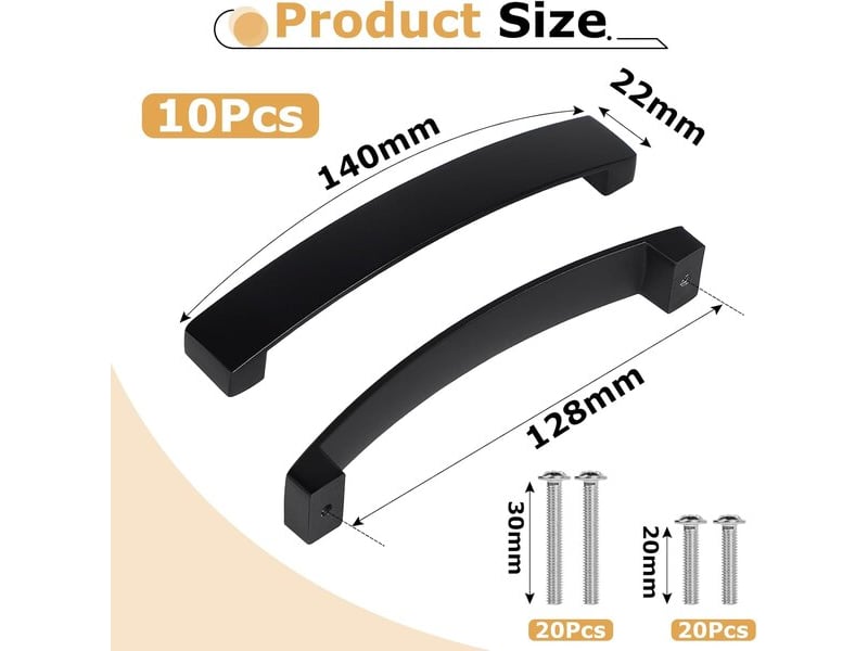  Jeu de 10 boutons de meubles, distance de 128 mm, noirs.  - Conforama C
