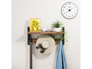 Porte-manteau mural étagère portemanteaux métal 5 crochets étagère murale crochet suspendre couloir chambre salle bains, marron