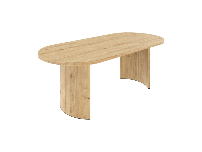 Table à manger 200 × 90 cm, plateau arrondi et pieds courbes, finition chêne Fay Lum - Conforama R