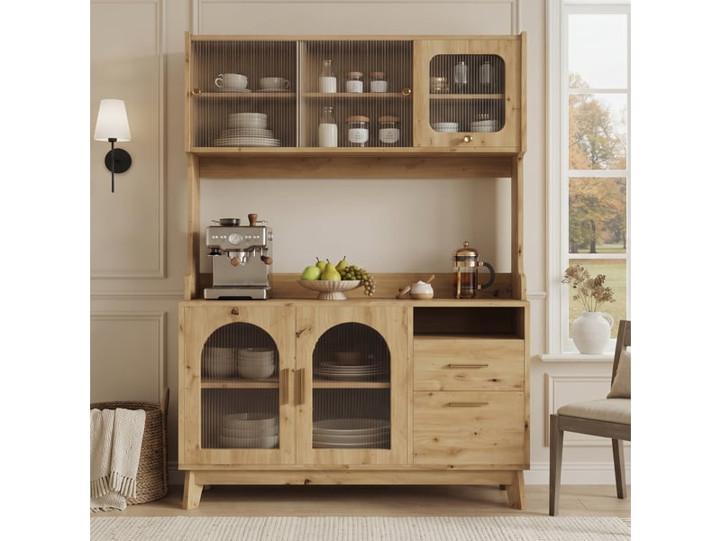  Vaisselier buffet haut salle à manger couleur bois avec prises et ports usb armoire de rangement cuisine 120x40x178 cm  - Conforama R