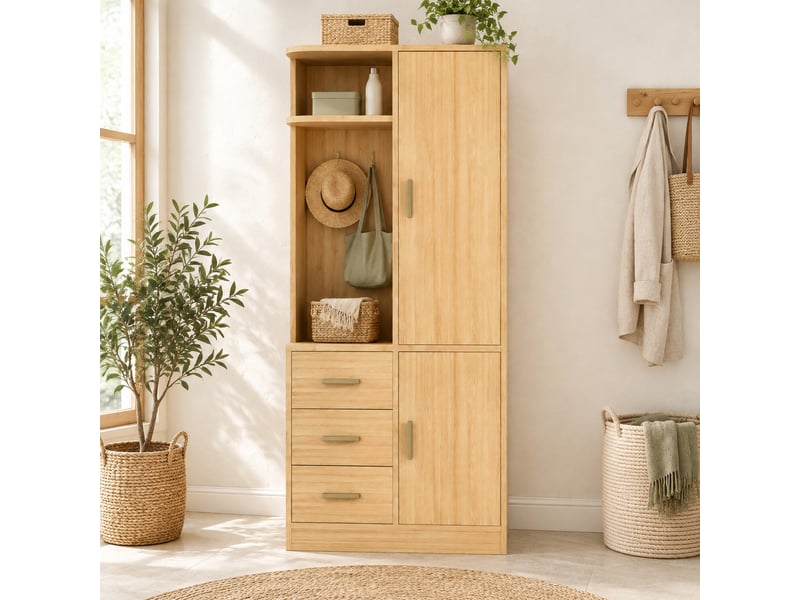 Armoire avec penderie, étagères et tiroirs, 70x50x170 cm, coloris bois naturel - Conforama D