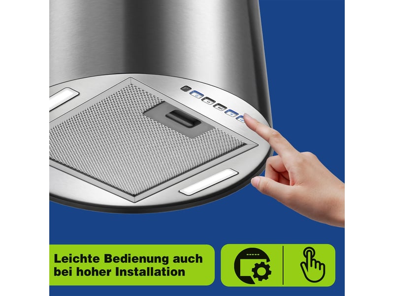 Hotte aspirante îlot à recyclage en inox 35 cm, hotte îlot 700 m³h, 3 vitesses, filtre à charbon actif et éclairage led - Conforama E
